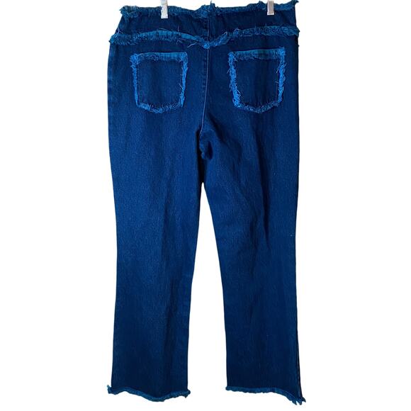 Boho Dyed Denim Raw Edge Waist/Hems Low Rise Cowgirl Chic Jeans Designed In NYC - Picture 2 of 11